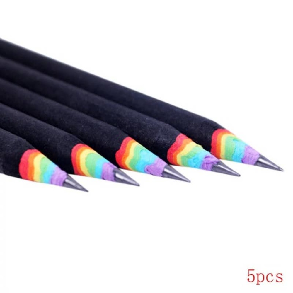 Adorable Rainbow 🌈 Unsharpened Black Wooden #2 Lead Pencil Set of 5